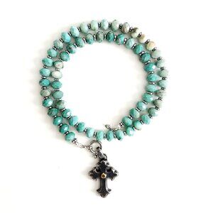 CHRYSOPRASE NECKLACE W/ 925 SILVER CROSS--18"